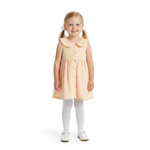 Kids Girls Sleeveless Frock Pink Yellow Check