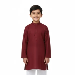 Kids Boys Maroon Kurta with White Trouser