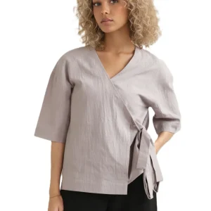 Women Wrap Kimono Top Grey