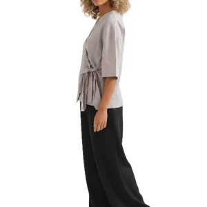 Women Wrap Kimono Top Grey