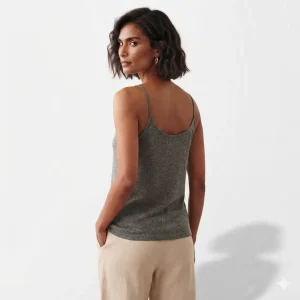 Women Basic Grey Textured Cotton Camisole