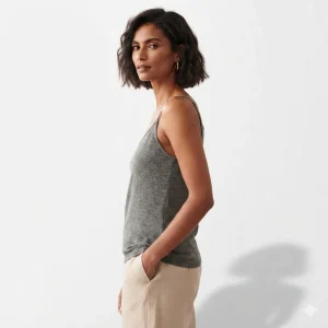 Women Basic Grey Textured Cotton Camisole