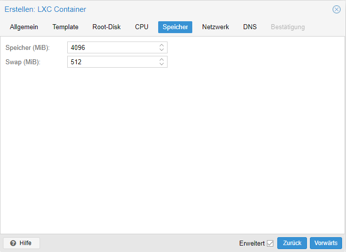 Arbeitsspeicher für den Docker-Container unter Proxmox zuordnen