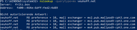 Mailserver von einer Domäne auflösen mit nslookup tutorial