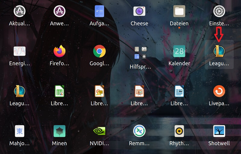 Auf Linux installierte Anwendung League of Legends starten