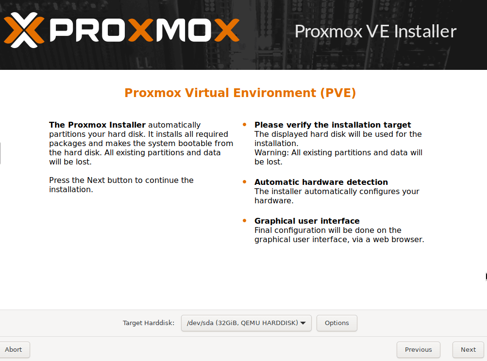 Festplatte für die Installation deines Proxmox-Servers auswählen