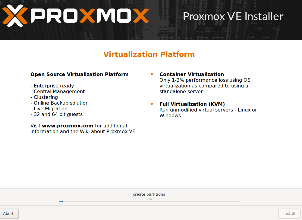 Installationsprozess - Proxmox wird jetzt auf deinem Server installiert