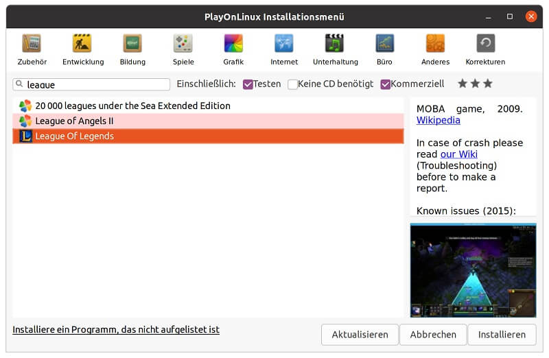 PlayOnLinux installation von League of Legends