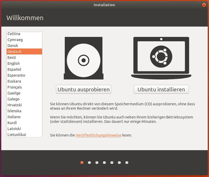 Startbildschirm von Linux Ubuntu