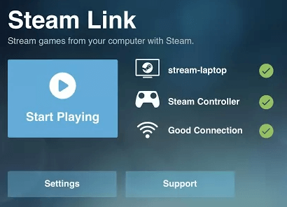 Steam Link Installation abgeschlossen Bildschirm mit Start Playing