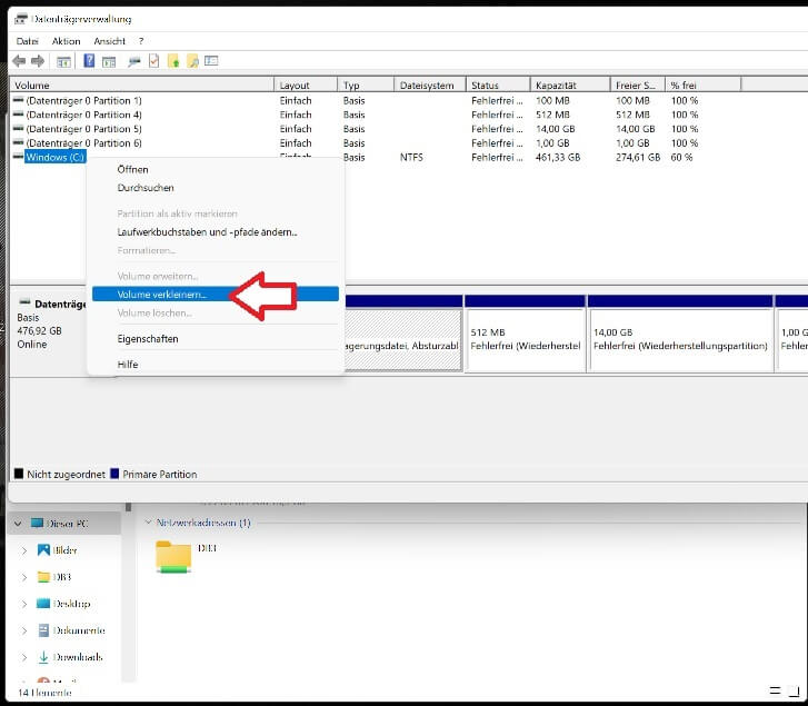 Volumen für beide Betriebssysteme erstellen im Dual-Boot-PC