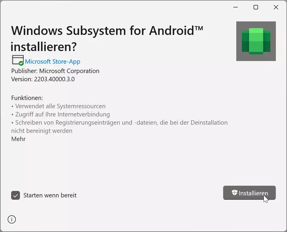 Windows Subsystem for Android installieren