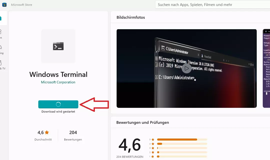 Windows Terminal Download Microsoft Store für wt.exe probleme unter WIN11