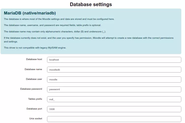 Datenbank Einstellungen hinzufügen