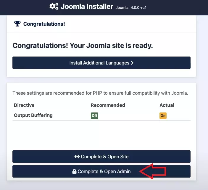 Herzlichen Glückwunsch. Die Installation von Joomla 4 CMS wurde erfolgreich auf deinem Server abgeschlossen