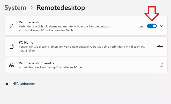 Einschalten der Remotedesktop funktion für den Zugriff auf den Computer