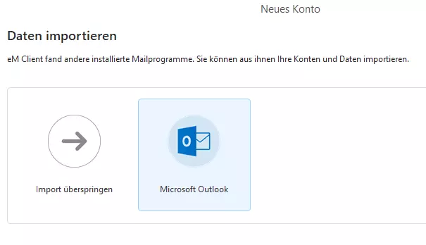 Daten von Outlook in die Alternative-Client-Software eM-Client importieren