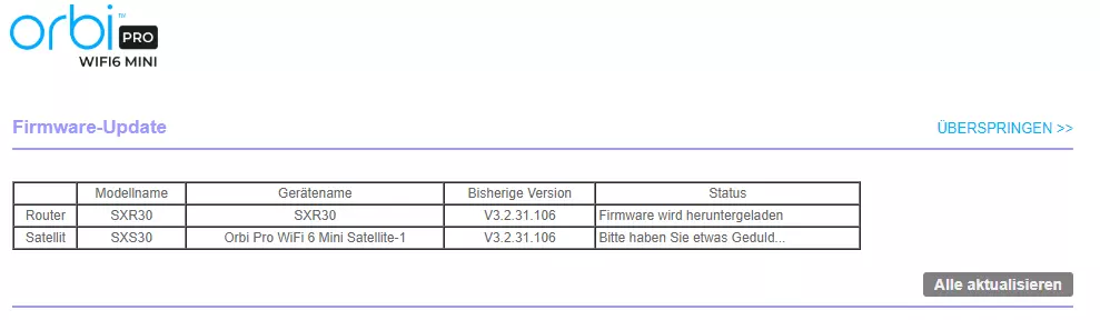 Firmware Update (Aktualisierung) im Menü vom Orbi Pro durchführen