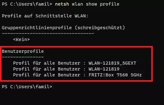 PowerShell Ausgabe der gespeicherten Wireless-Passwörter und Zugangsdaten unter Microsoft Windows 11 - 10