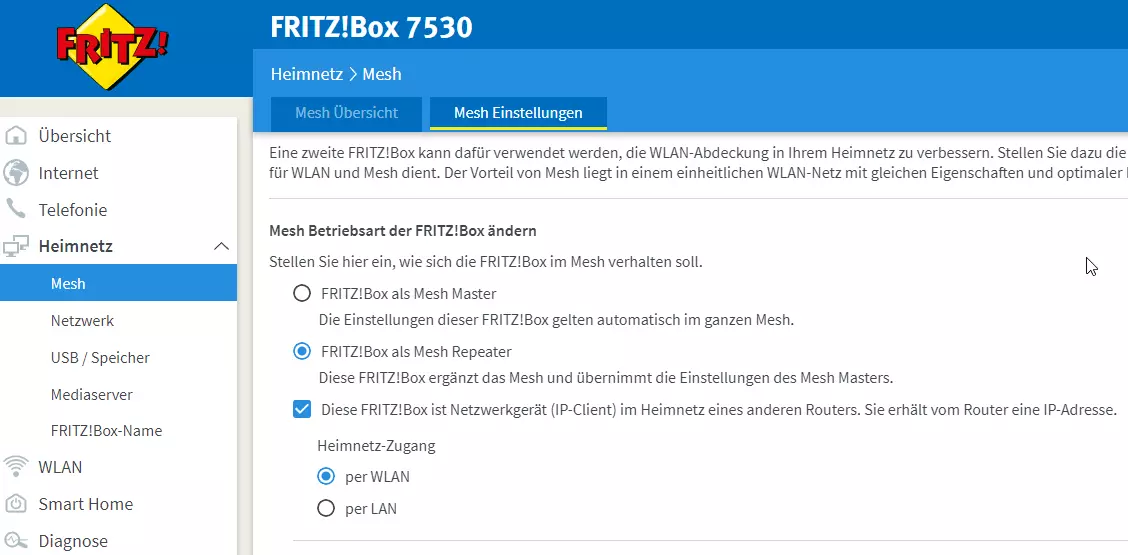 Fritzbox als MeshRepeater einrichten (Komplettanleitung)