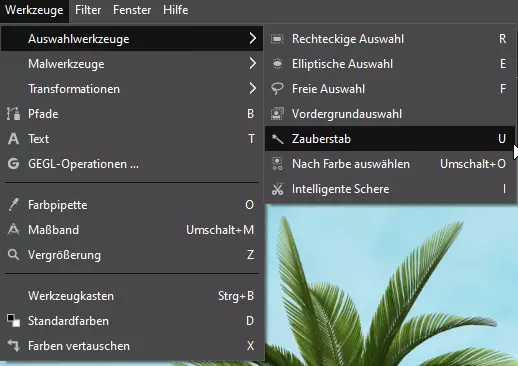 Gimp hintergrund transparent machen und entfernen mit dem Zauberstab-Werkzeug