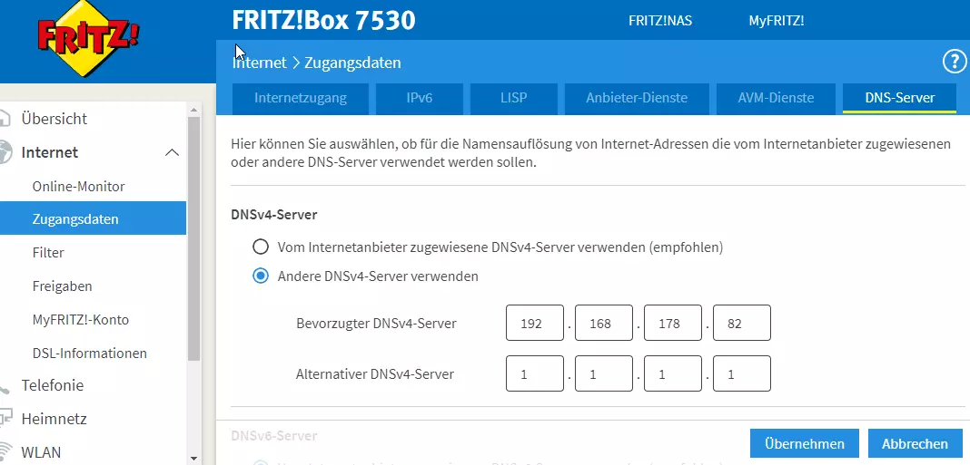 DNS-Server Pi-hole in die Fritzbox eintragen