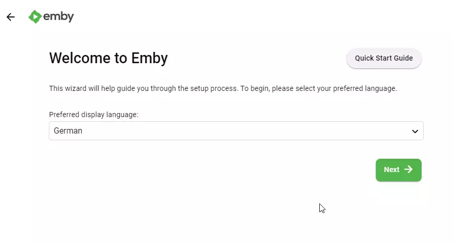 Emby Ersteinrichtung über die Weboberfläche
