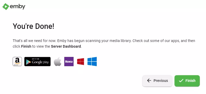 Installation eines Emby Media Server unter Linux Ubuntu und Debian erfolgreich abgeschlossen