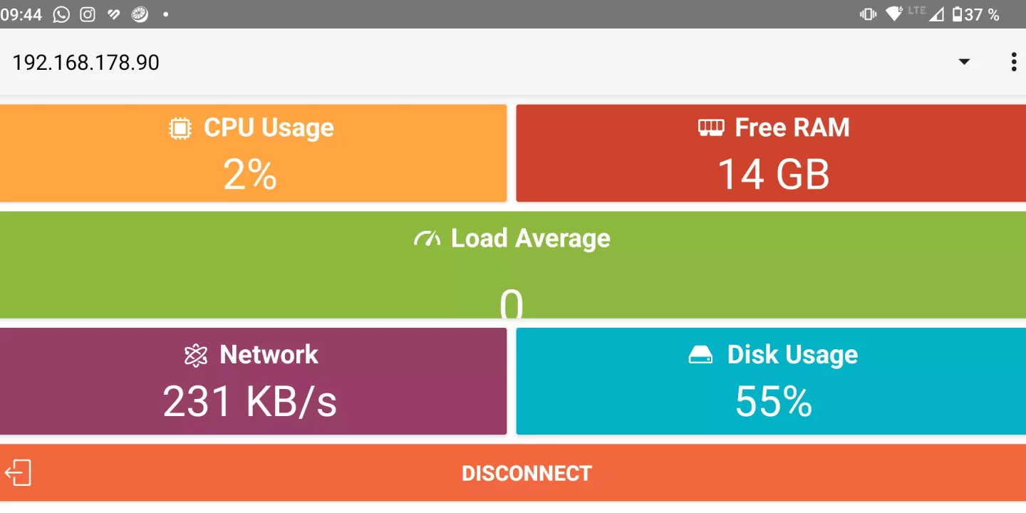 Plugins vom SSH-Terminal-Client auf dem Android-Gerät für das Monitoring