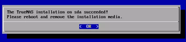 TrueNAS Installation erfolgreich abgeschlossen