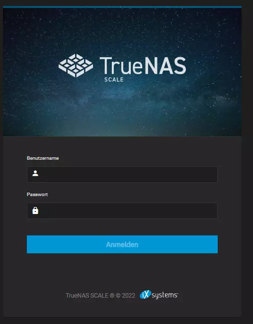 TrueNAS Scale Login-Page - Mit Benutzername und Passwort an die Weboberfläche anmelden