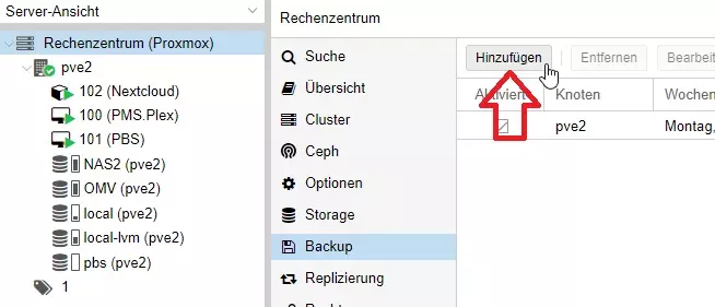 Backup-Routine auf dem PBS aktivieren