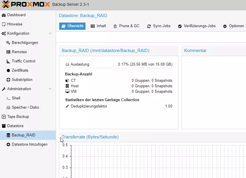 Hier werden Sicherungen auf dem Backup Server von Proxmox abgelegt