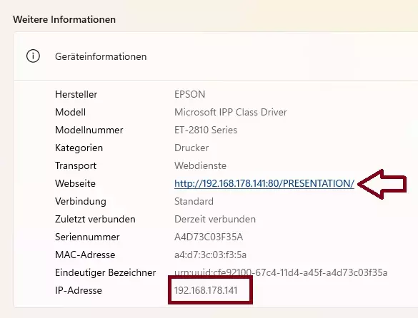IP-Adresse anzeige vom Drucker
