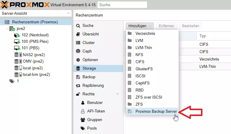 PBS verbinden mit Proxmox