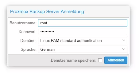 Proxmox Backup Server Anmeldung als root nach der Installation