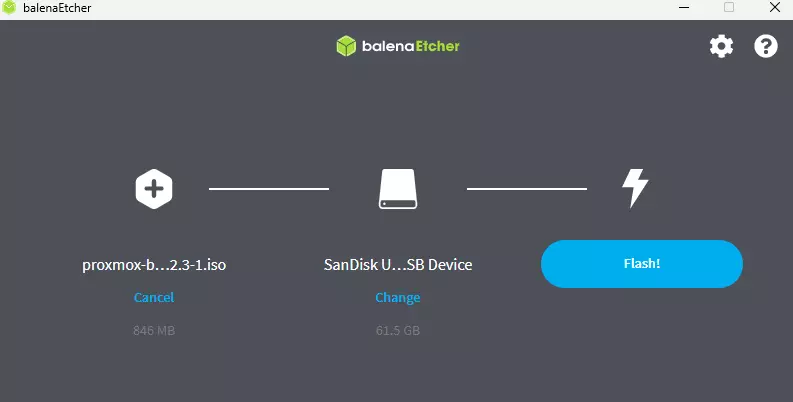 Proxmox Backup Server Iso-Image mit Balena Etcher flashen