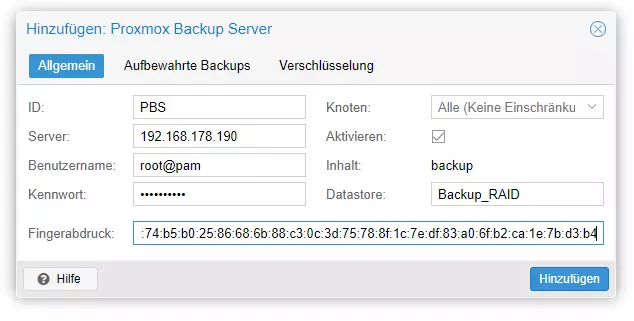 Proxmox Backup Server hinzufügen und Backups konfigurieren