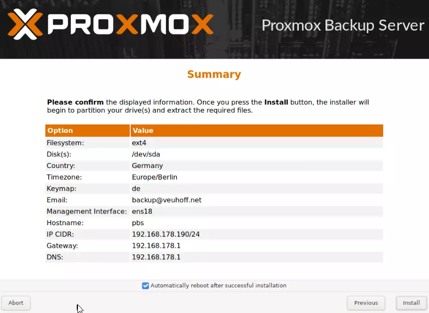 Proxmox Backup Server installieren Zusammenfassung