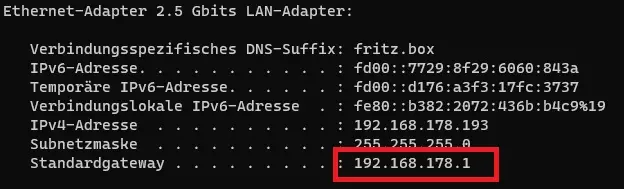 Notfall-IP-Adresse von der Fritzbox ermitteln über die Konsole