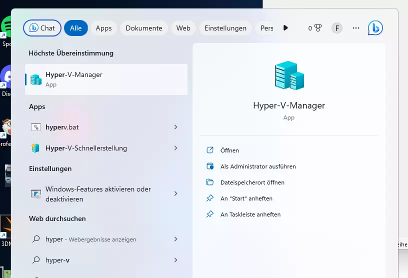 Öffne jetzt den Hyper-V-Manager