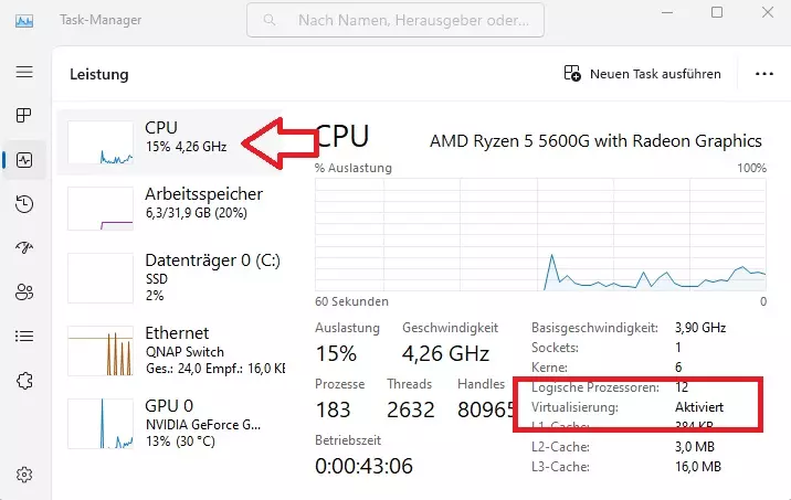 Virtualisierung im BIOS für die Installation von Hyper-V aktivieren