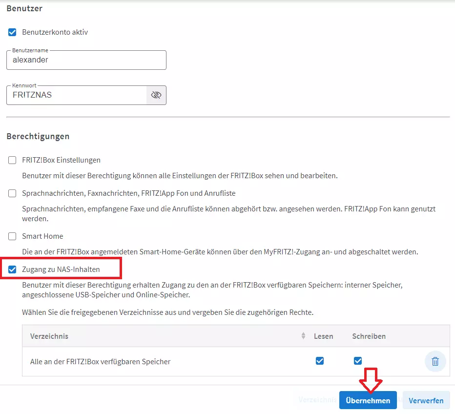 Benutzer für den Zugriff auf das NAS anlegen mit Berechtigungen