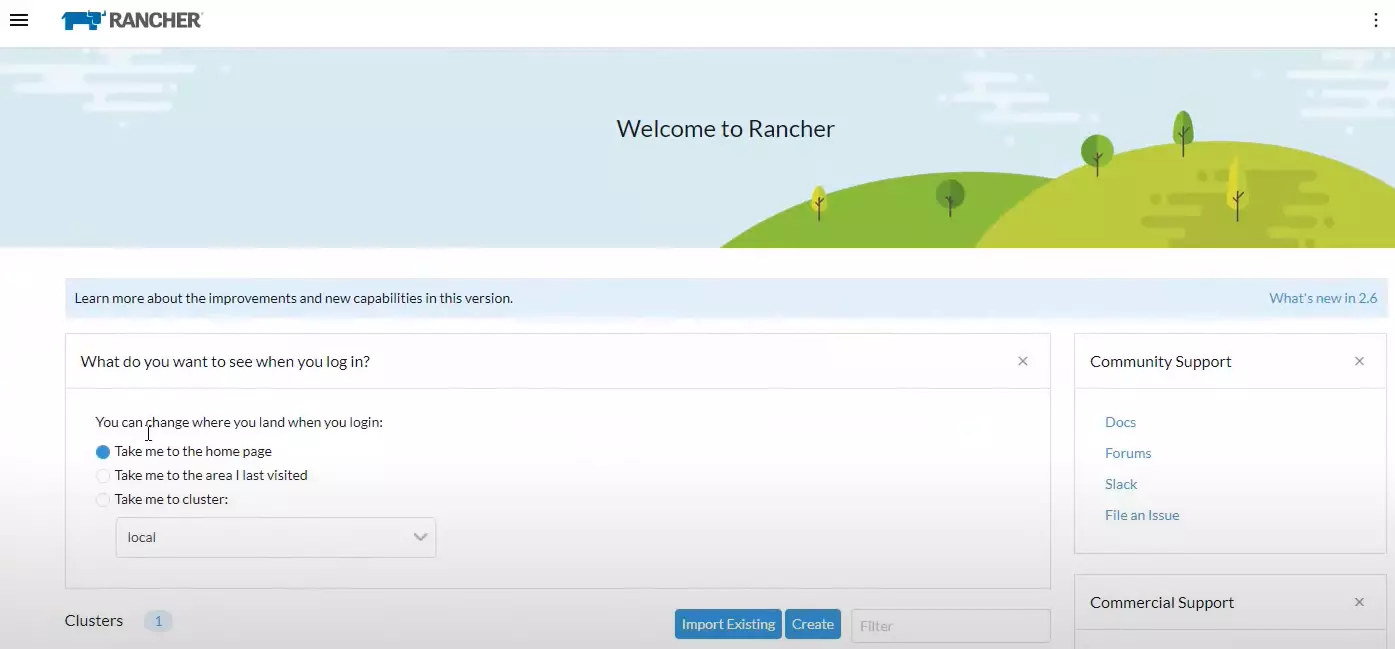 Das WebUI nach dem Rancher vom Benutzer installiert und gestartet wurde