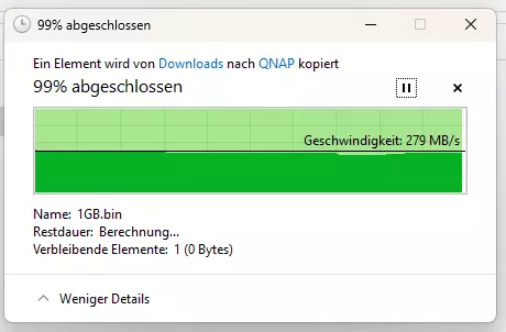 Im Vergleich zu der Geschwindigkeit beim kopieren von Daten auf ein anderes NAS ohne USB-Festplatte