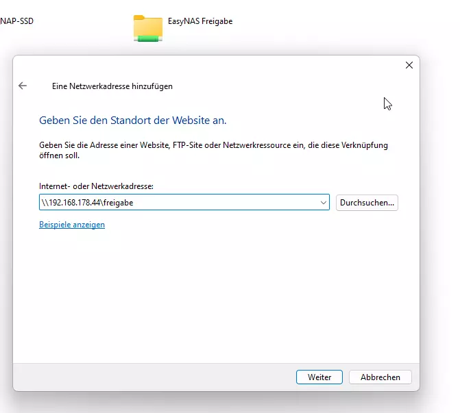 Installation von EasyNAS erfolgreich abgeschlossen - Freigabe unter Windows einbinden