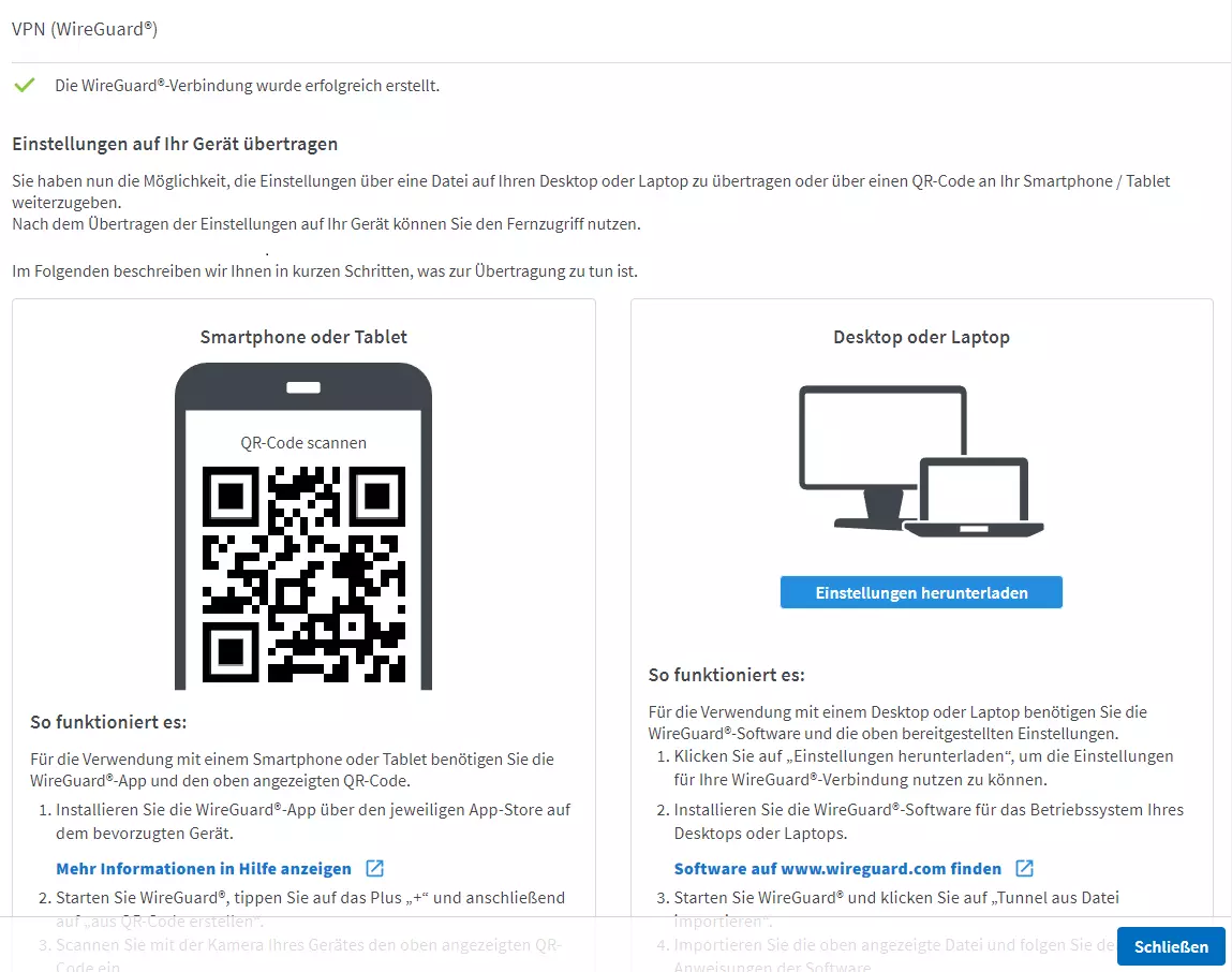 VPN WireGuard + FritzBox Aktivierung mit dem QR-Code Anleitung