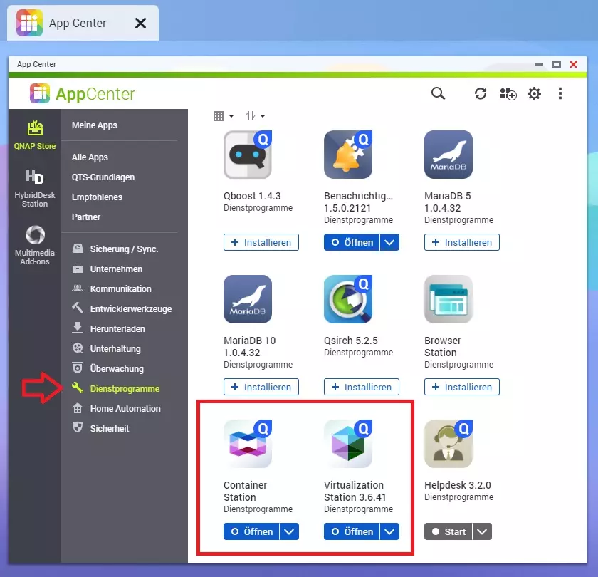 Applikationen im App Center von QNAP