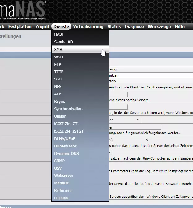 Dateisystem SMB unter XigmaNAS installieren und konfigurieren