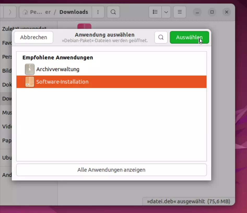 Deb-Datei auf Ubuntu (GUI) installieren